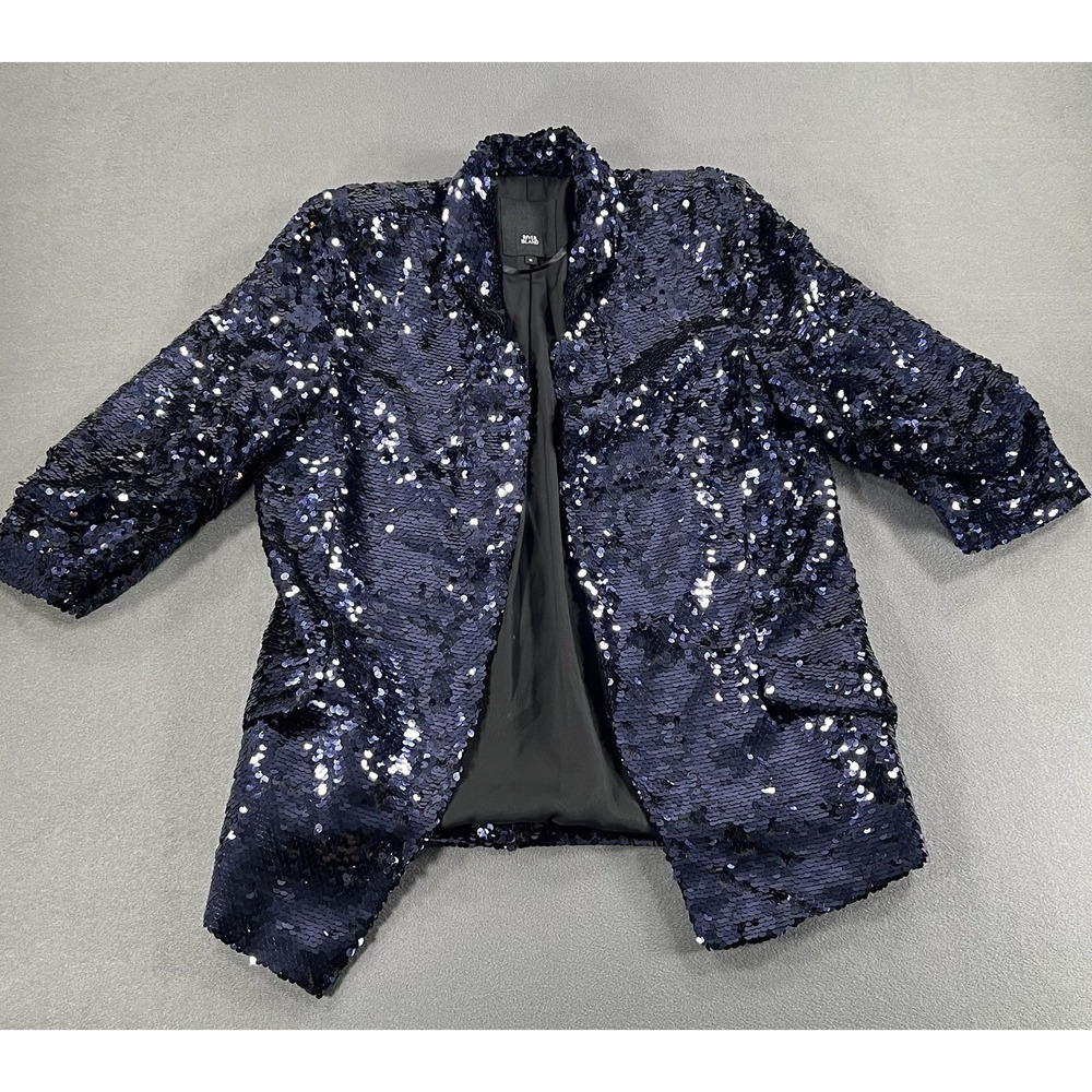 River Island Size 10 Deep Purple Sequin Open Front Blazer Jacket Ruched Sleeves
